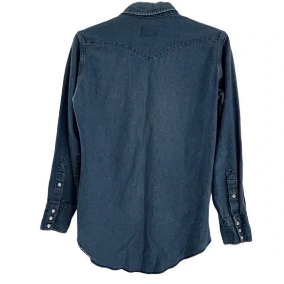 VINTAGE Wrangler denim button down shirt regular fit x-long tails size 1… - Picture 3 of 8